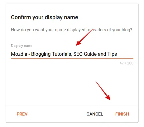 confirm your display name