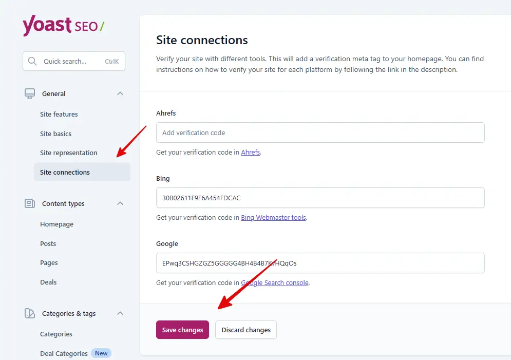 yoast site connections