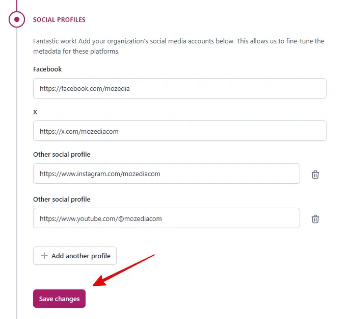 social media profile settings
