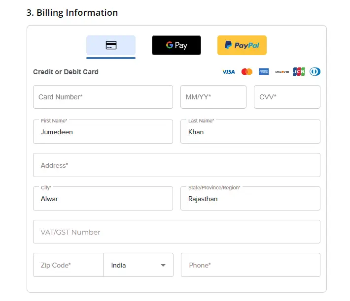 Fill Billing Information