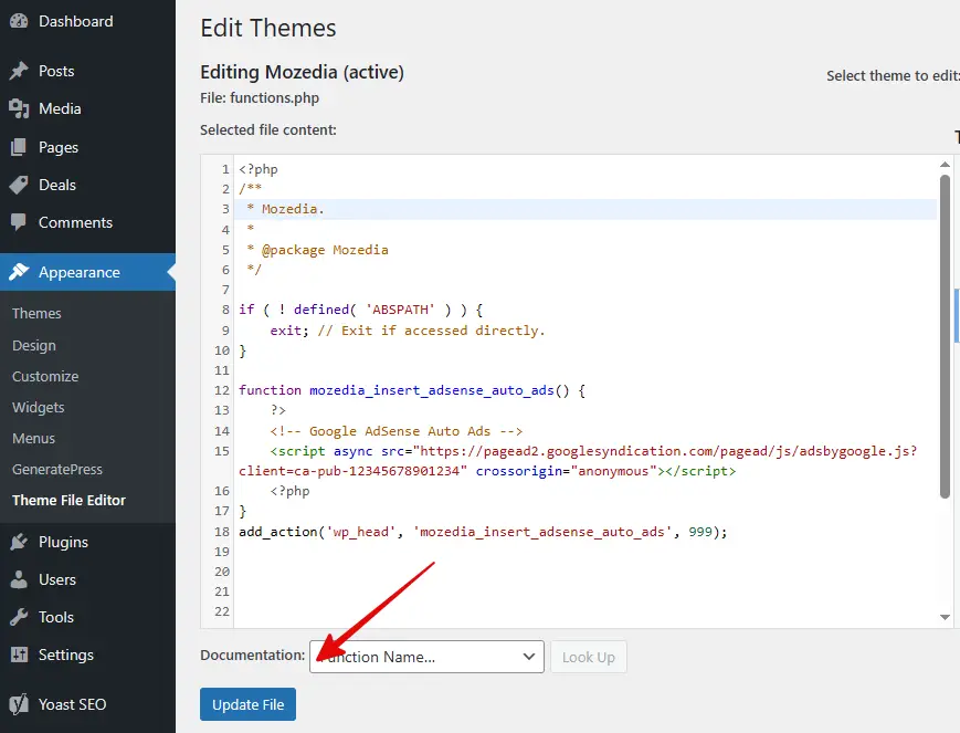 Insert adsense code in wordpress