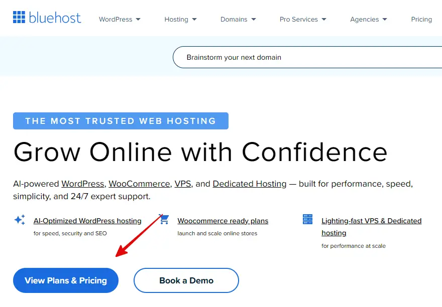 view bluehost plans and pricing