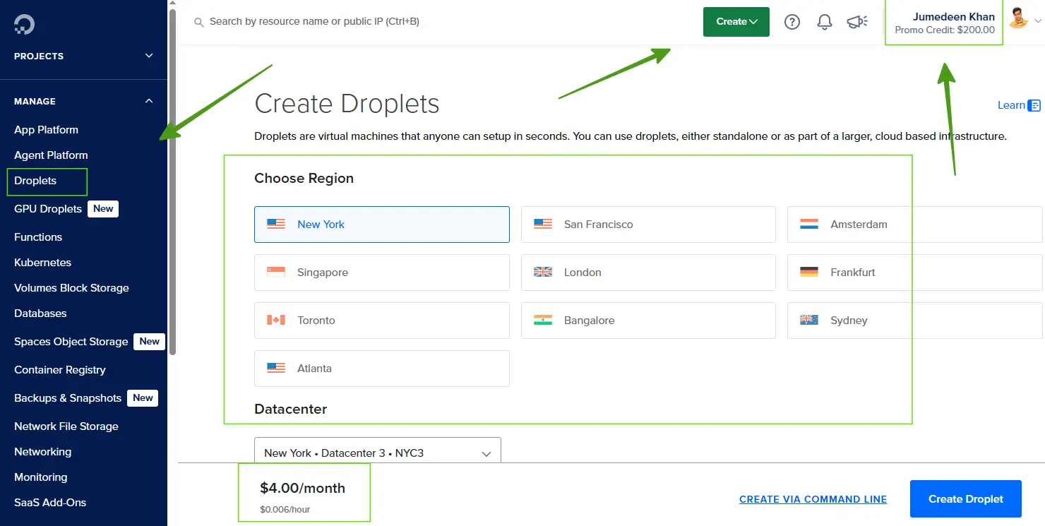 create droplet on digitalocean