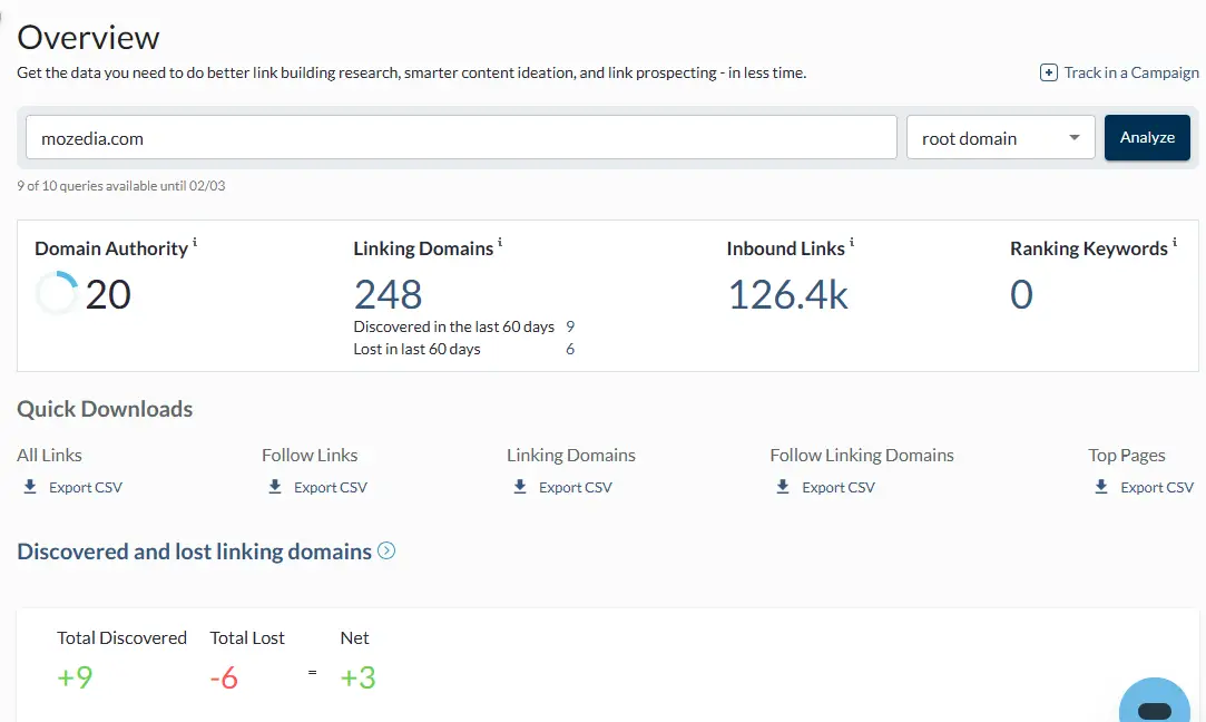 Moz Backlink Analysis