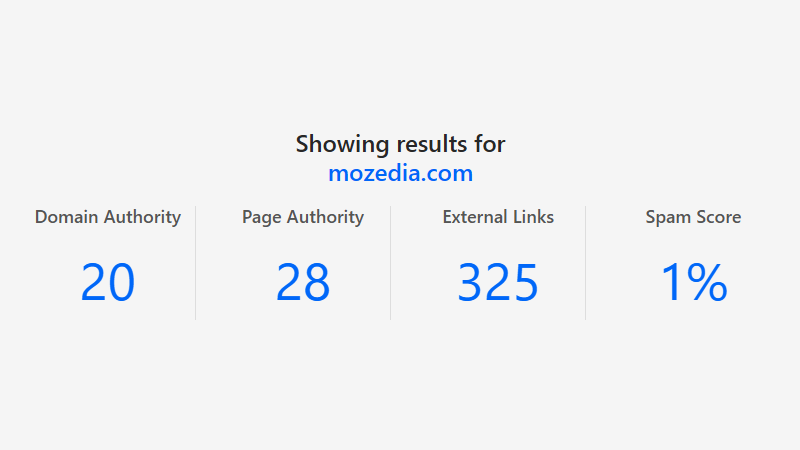 Domain Authority Checker Result Example showing DA PA and Spam Score