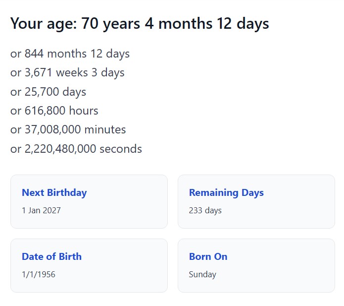 Age Calculator Result